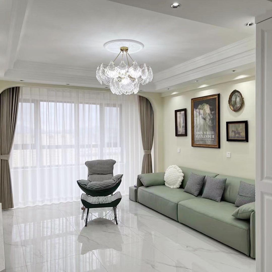 luxury-ribbed-glass-shell-pendant-chandelier-brass-finish-modern-ceiling-light-fixture