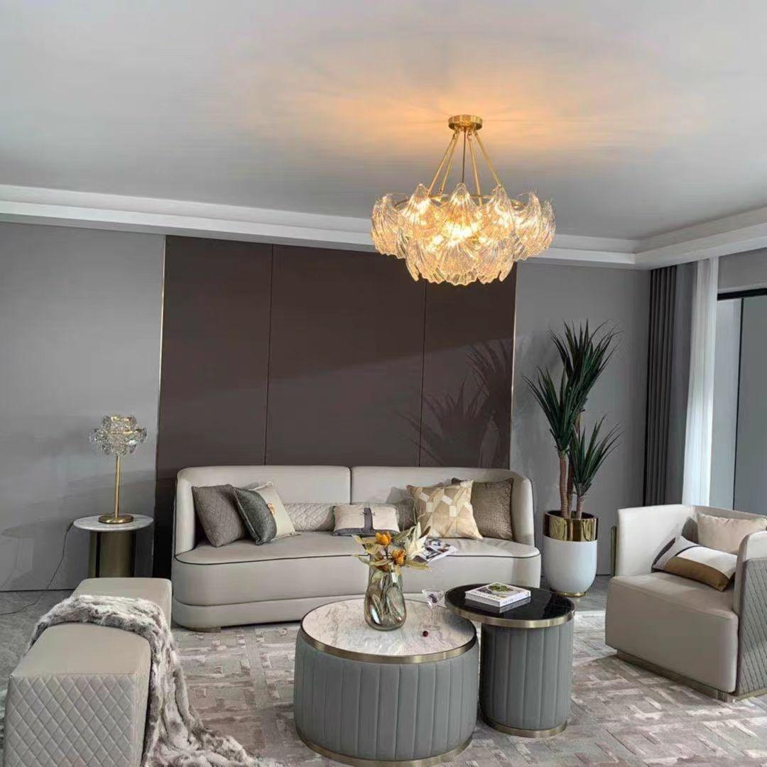 luxury-ribbed-glass-shell-pendant-chandelier-brass-finish-modern-ceiling-light-fixture