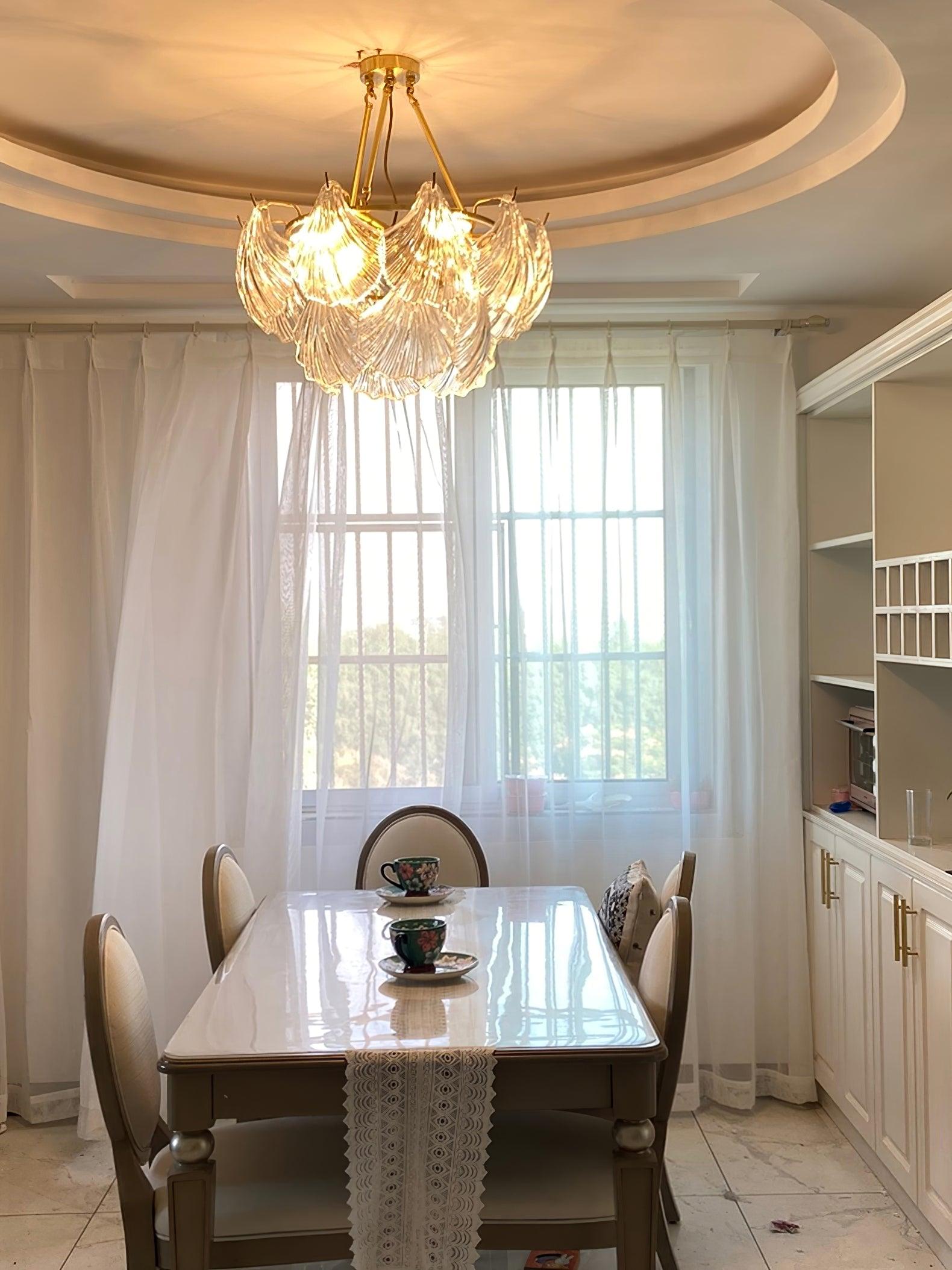 luxury-ribbed-glass-shell-pendant-chandelier-brass-finish-modern-ceiling-light-fixture