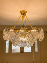 luxury-ribbed-glass-shell-pendant-chandelier-brass-finish-modern-ceiling-light-fixture
