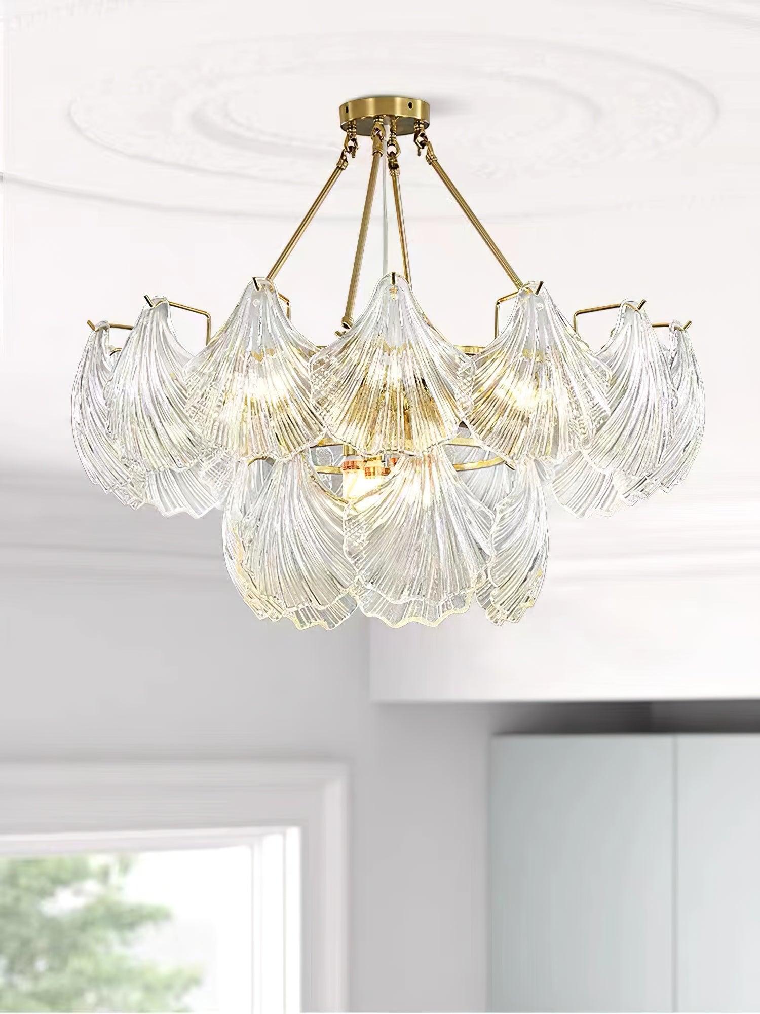 luxury-ribbed-glass-shell-pendant-chandelier-brass-finish-modern-ceiling-light-fixture
