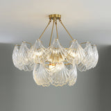 luxury-ribbed-glass-shell-pendant-chandelier-brass-finish-modern-ceiling-light-fixture