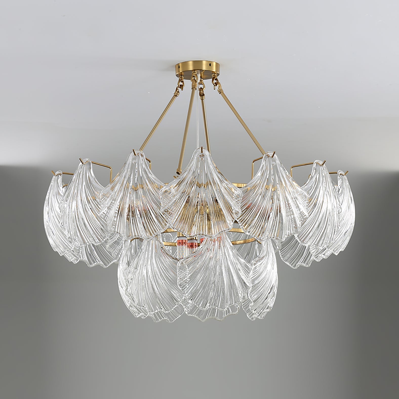 luxury-ribbed-glass-shell-pendant-chandelier-brass-finish-modern-ceiling-light-fixture