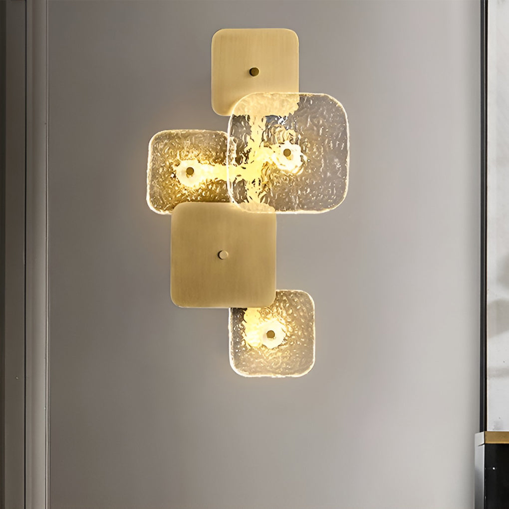 Luxury Rounded Square Copper LED Wall Sconce Modern Glass Indoor Light for Bedroom and Living Room