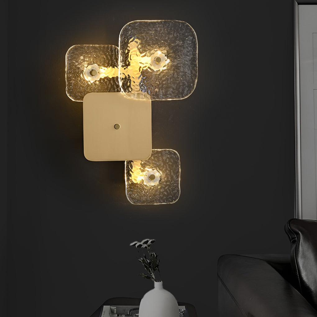 Luxury Rounded Square Copper LED Wall Sconce Modern Glass Indoor Light for Bedroom and Living Room