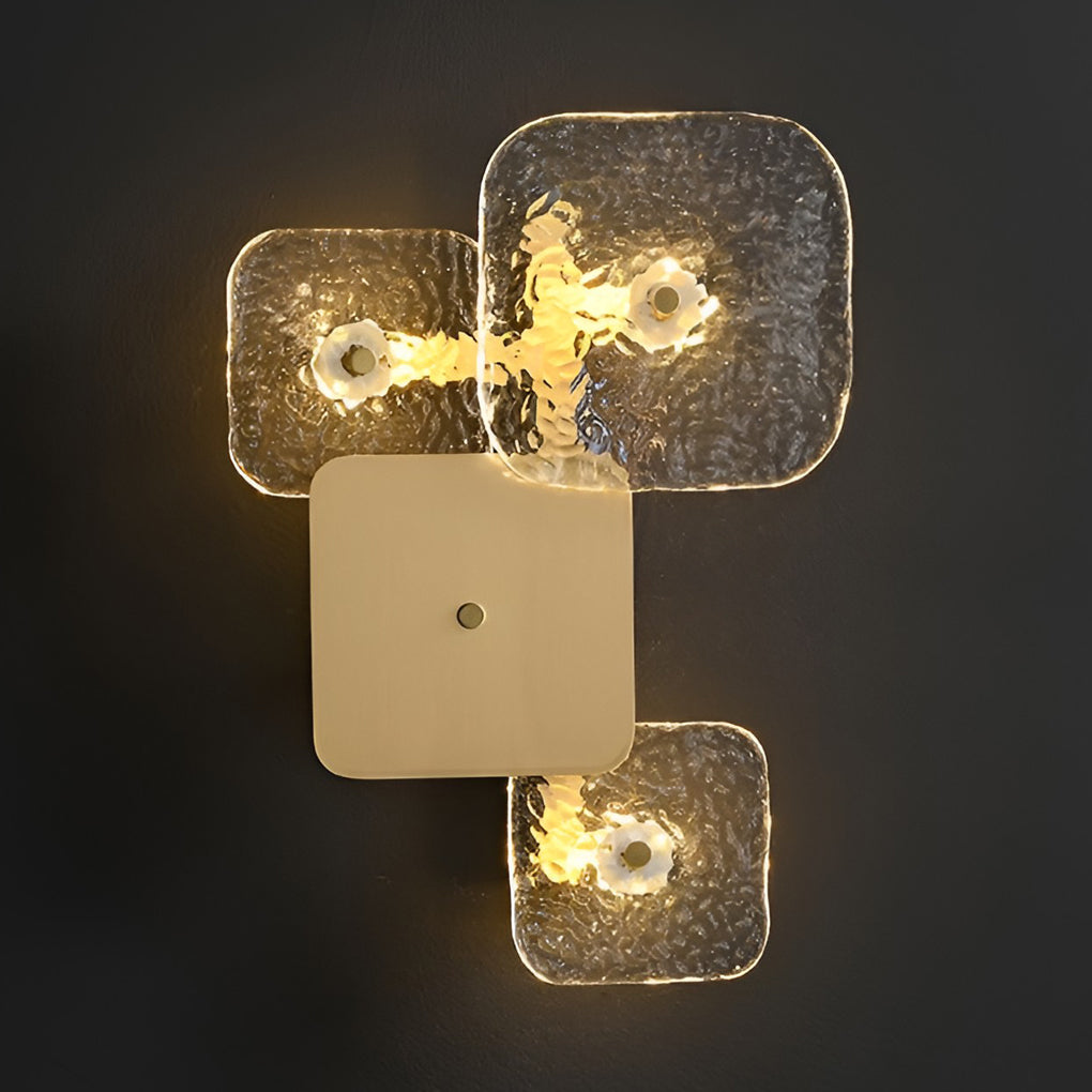 Luxury Rounded Square Copper LED Wall Sconce Modern Glass Indoor Light for Bedroom and Living Room