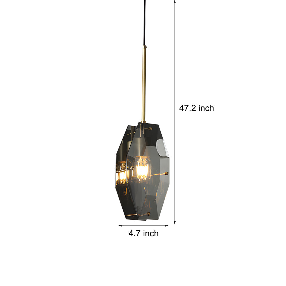 Luxury Smoke Gray Crystal Pendant Light Fixture with Copper Accents for Living Room