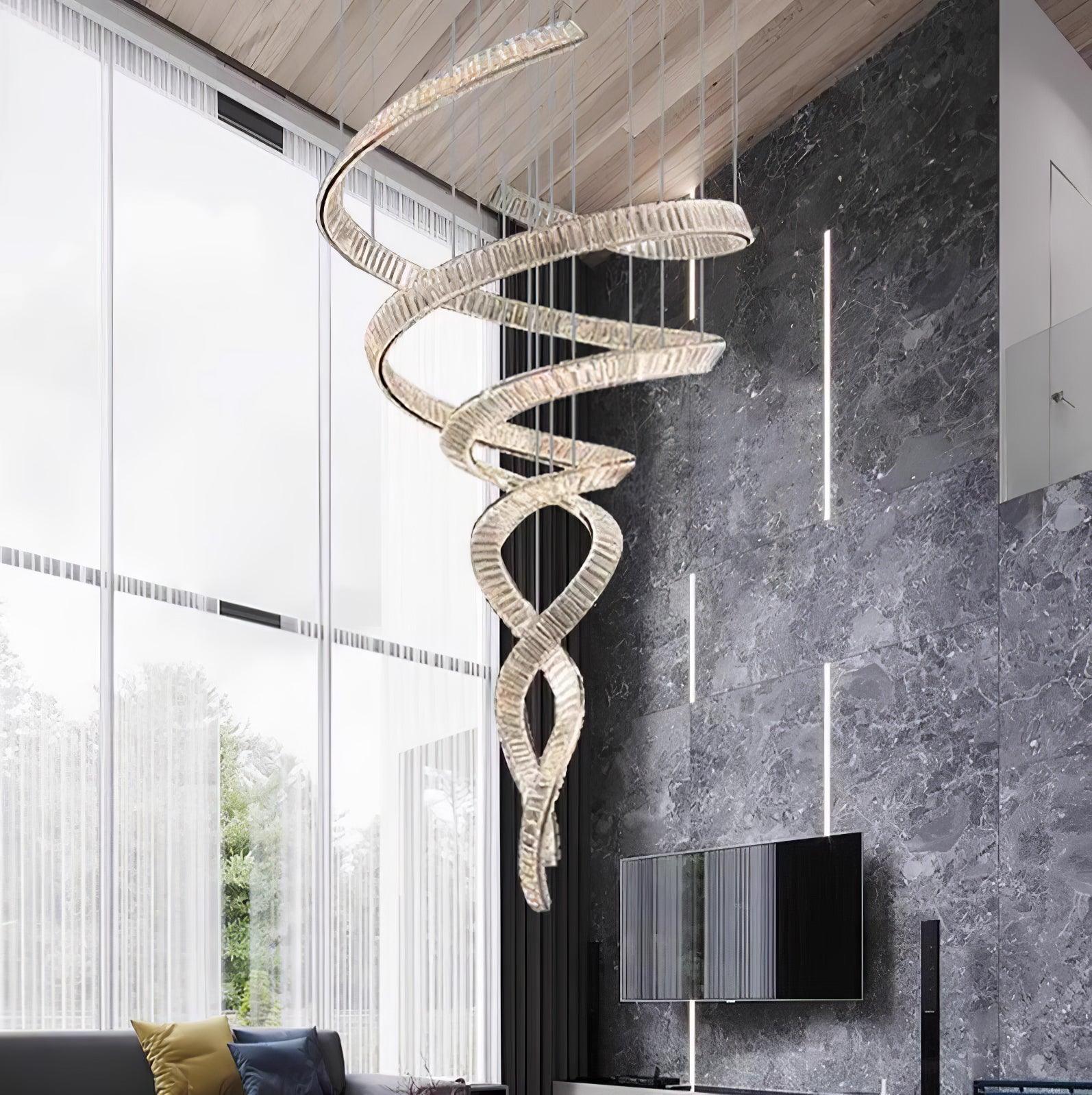 Luxury Spiral Crystal LED Chandelier Large Modern Ceiling Light for High Ceilings