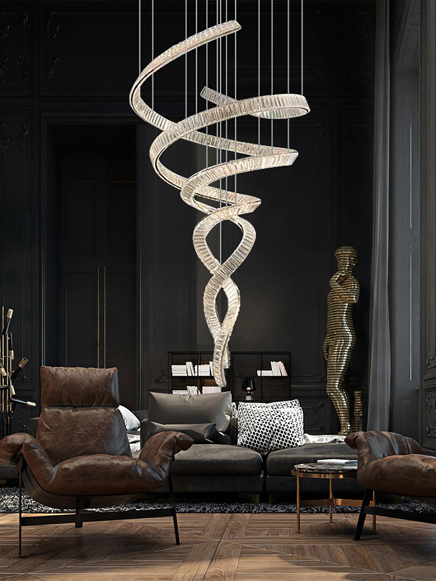 Luxury Spiral Crystal LED Chandelier Large Modern Ceiling Light for High Ceilings