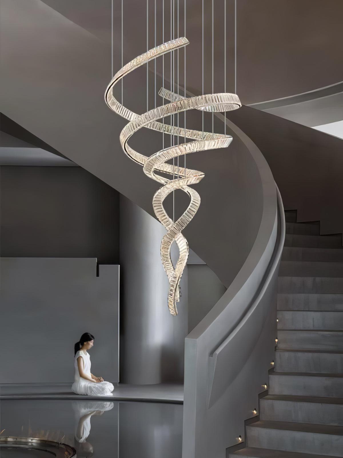 Luxury Spiral Crystal LED Chandelier Large Modern Ceiling Light for High Ceilings
