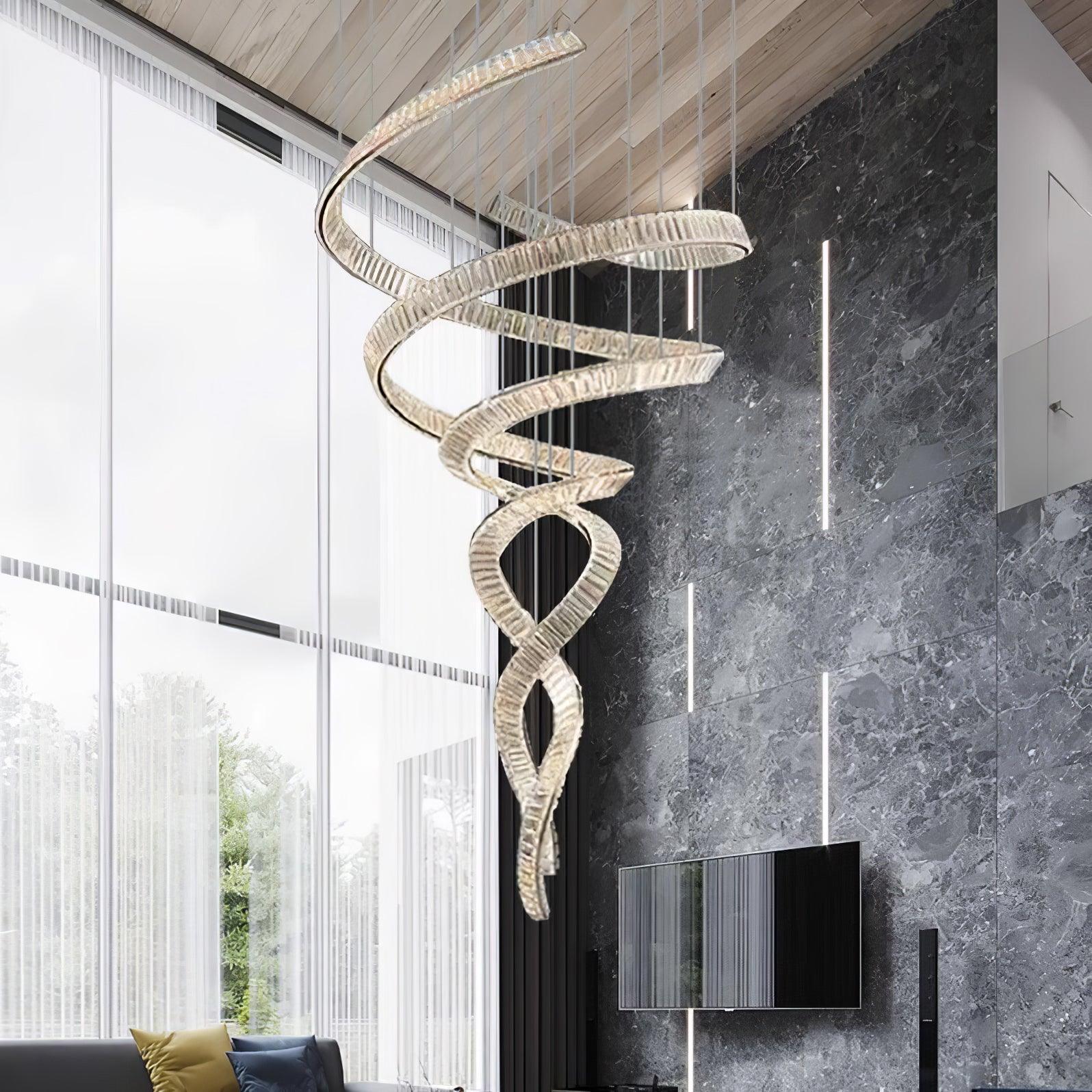 Luxury Spiral Crystal LED Chandelier Large Modern Ceiling Light for High Ceilings