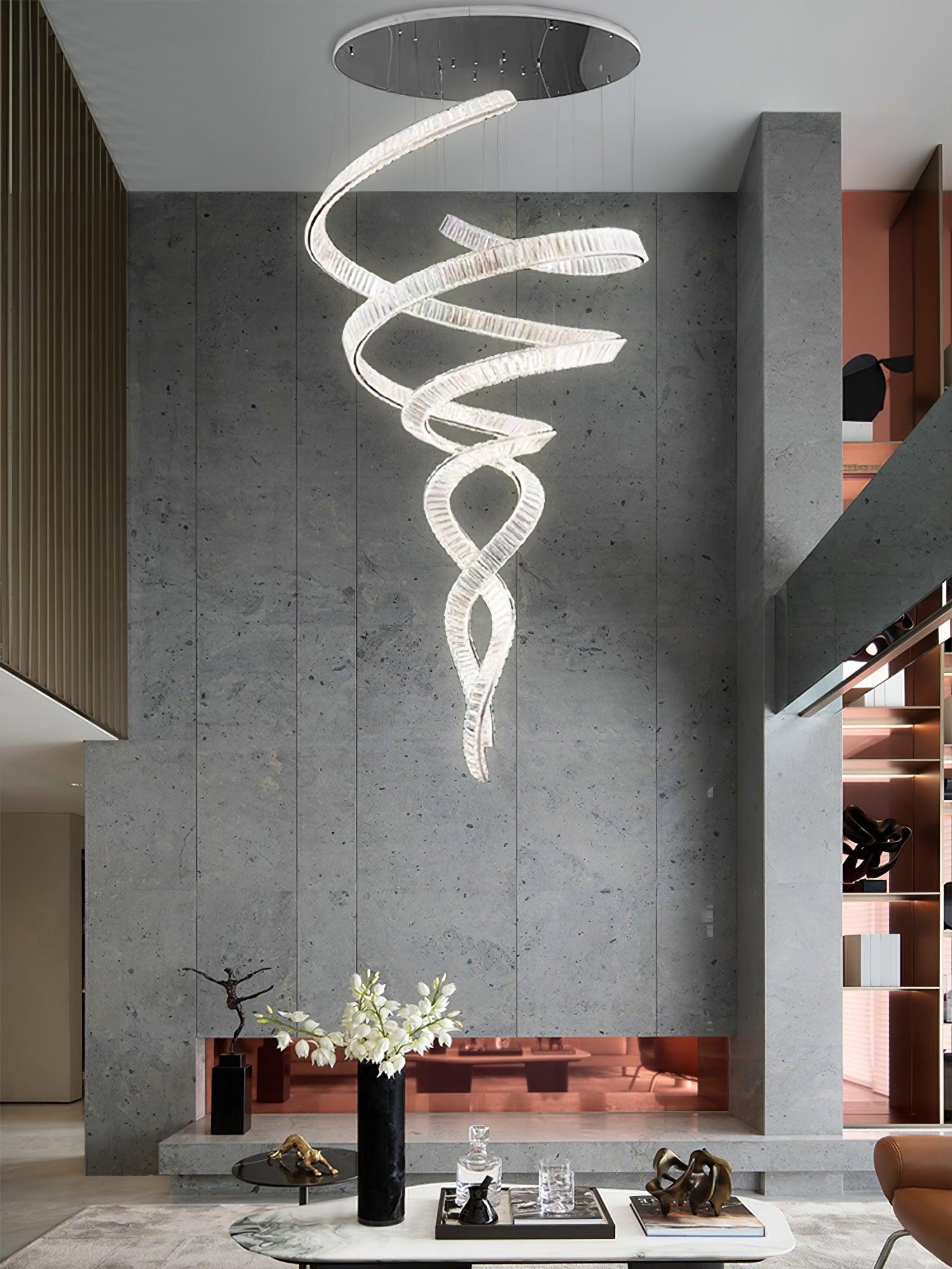 Luxury Spiral Crystal LED Chandelier Large Modern Ceiling Light for High Ceilings