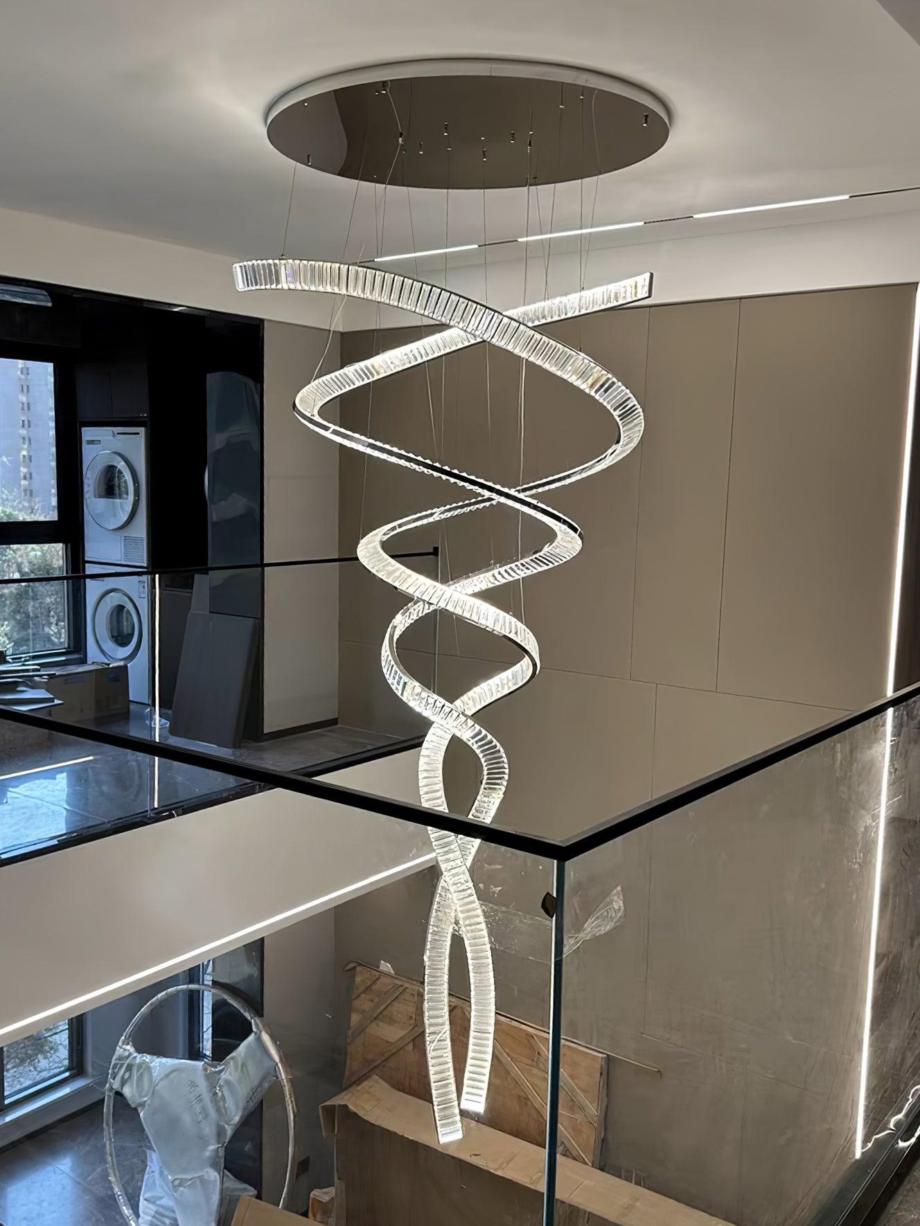 Luxury Spiral Crystal LED Chandelier Large Modern Ceiling Light for High Ceilings