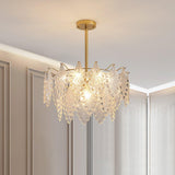 Luxury Tiered Carved Glass Chandelier Modern Wrought Iron Hanging Ceiling Lamp