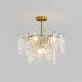 Luxury Tiered Carved Glass Chandelier Modern Wrought Iron Hanging Ceiling Lamp