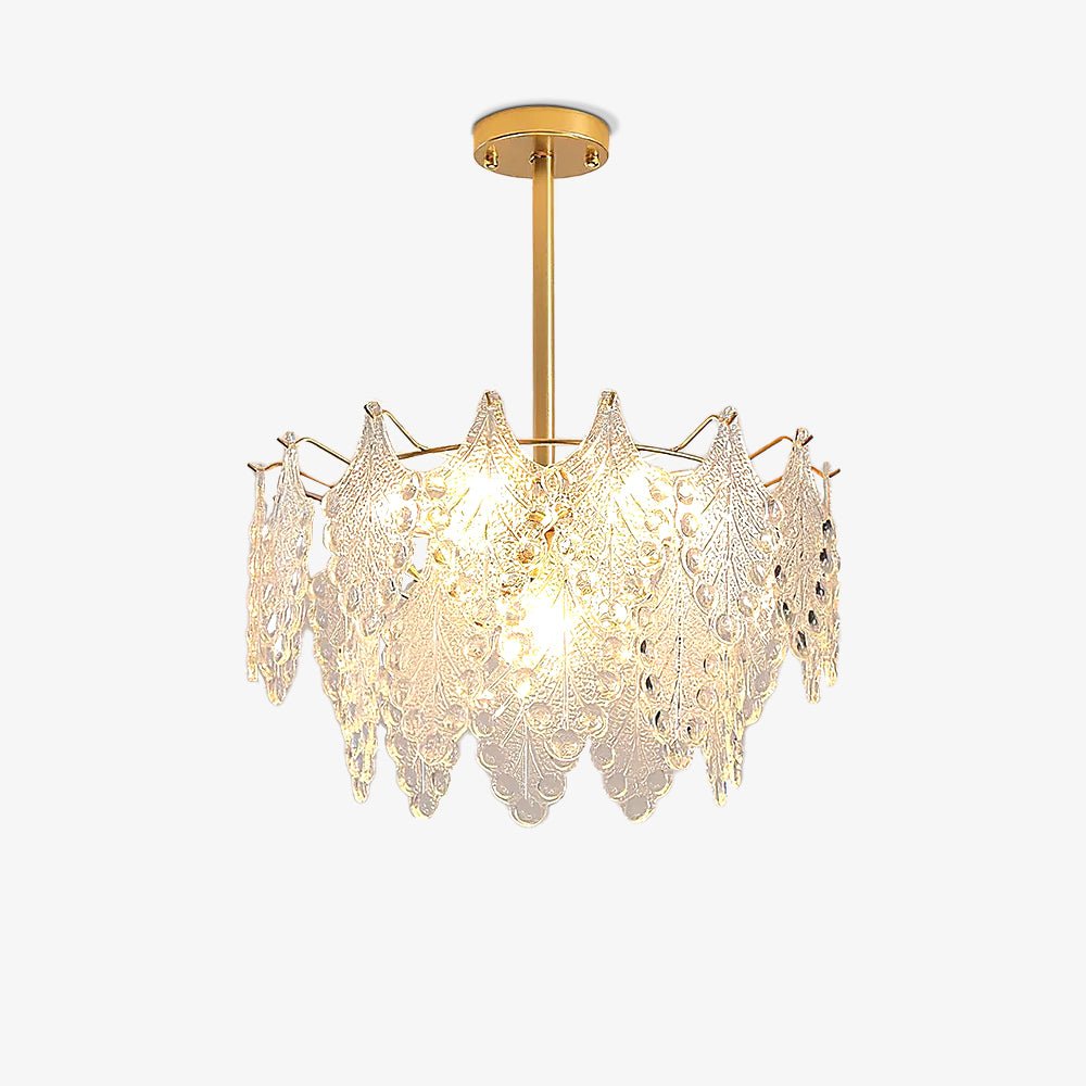 Luxury Tiered Carved Glass Chandelier Modern Wrought Iron Hanging Ceiling Lamp