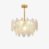 Luxury Tiered Carved Glass Chandelier Modern Wrought Iron Hanging Ceiling Lamp