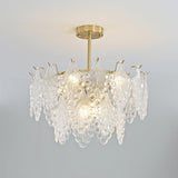 Luxury Tiered Carved Glass Chandelier Modern Wrought Iron Hanging Ceiling Lamp