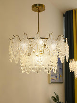 Luxury Tiered Carved Glass Chandelier Modern Wrought Iron Hanging Ceiling Lamp