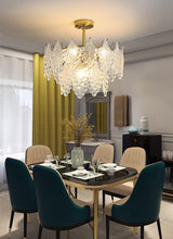 Luxury Tiered Carved Glass Chandelier Modern Wrought Iron Hanging Ceiling Lamp