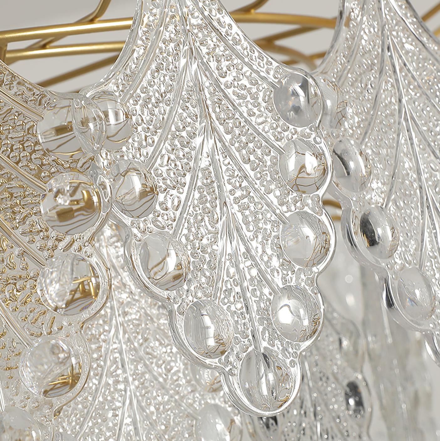 Luxury Tiered Carved Glass Chandelier Modern Wrought Iron Hanging Ceiling Lamp