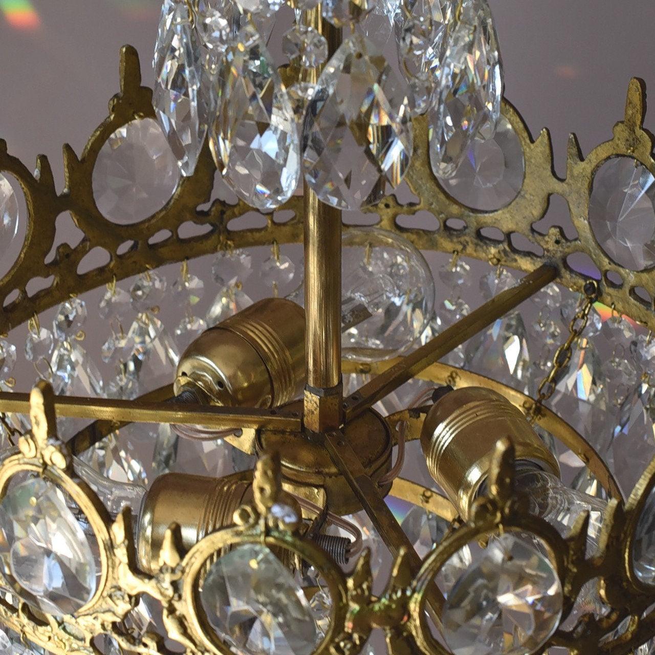 Luxury Vintage Crystal Droplet Pendant Light Antique Copper Chandelier for Living Room and Bedroom