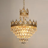 Luxury Vintage Crystal Droplet Pendant Light Antique Copper Chandelier for Living Room and Bedroom