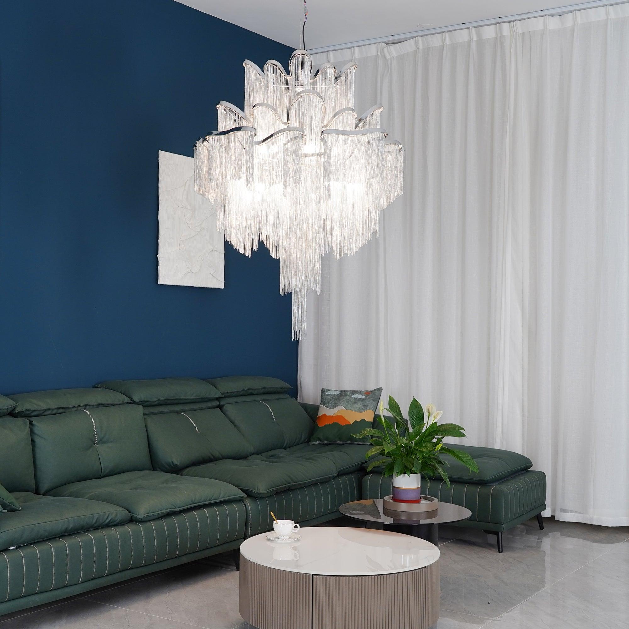 Luxury Waterfall Metal Chain Chandelier Modern Cascading Pendant Light for Dining Room