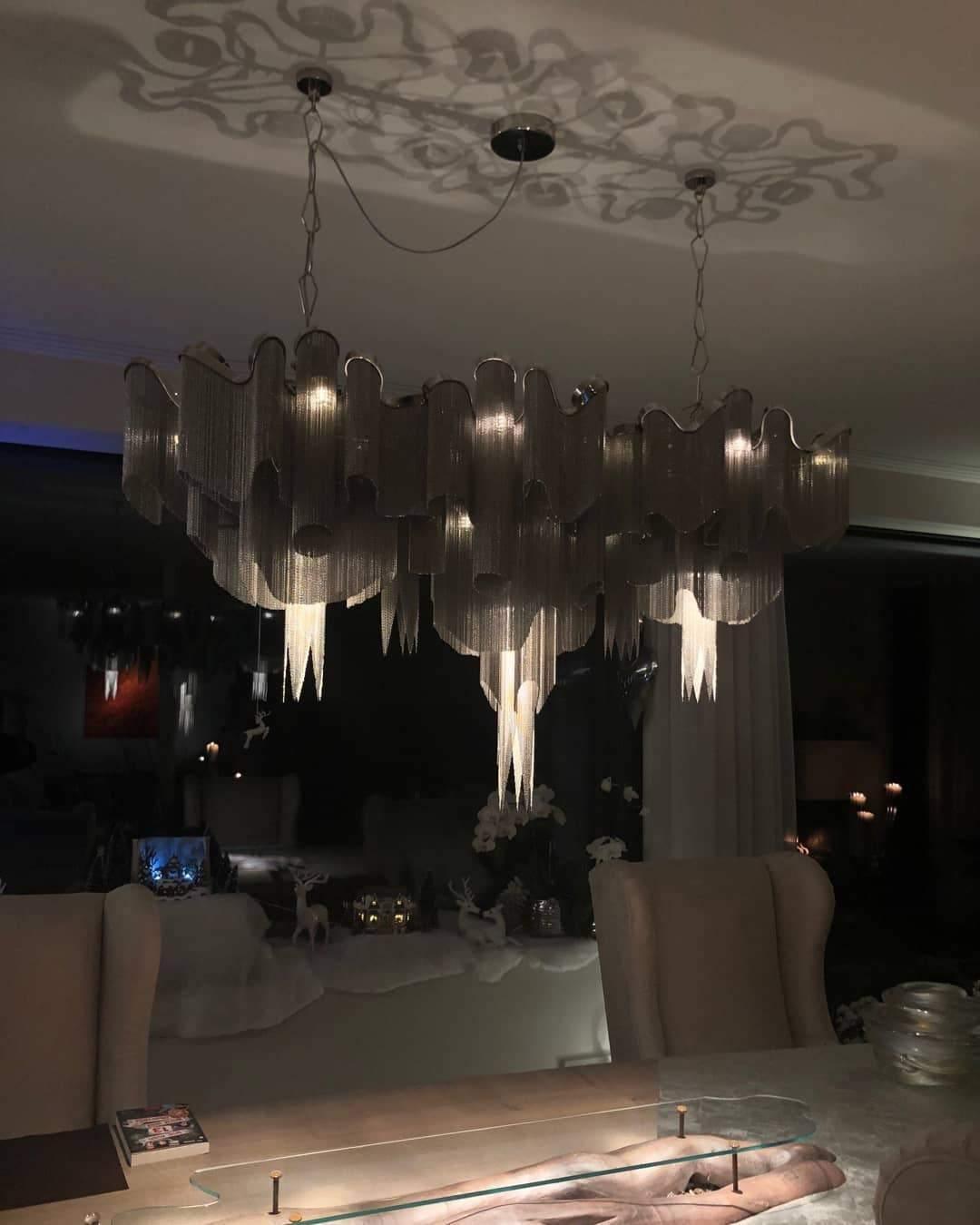 Luxury Waterfall Metal Chain Chandelier Modern Cascading Pendant Light for Dining Room