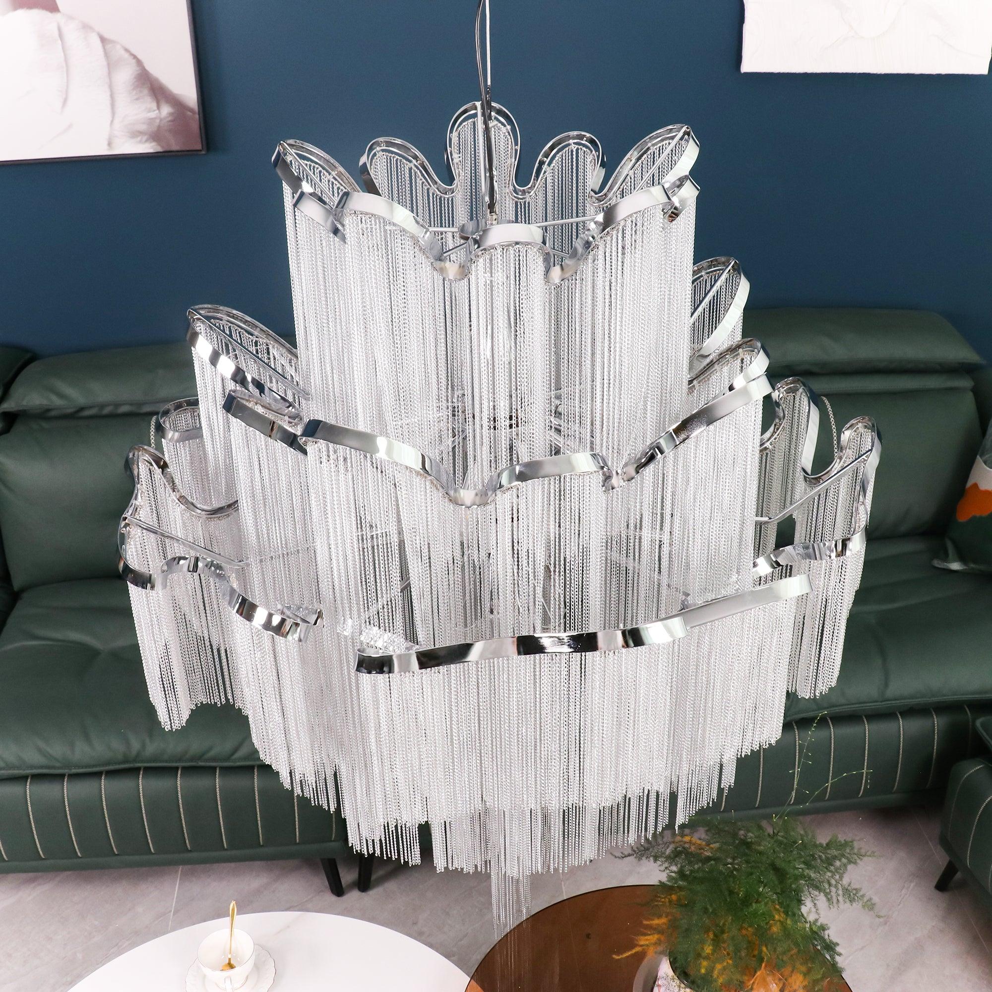 Luxury Waterfall Metal Chain Chandelier Modern Cascading Pendant Light for Dining Room