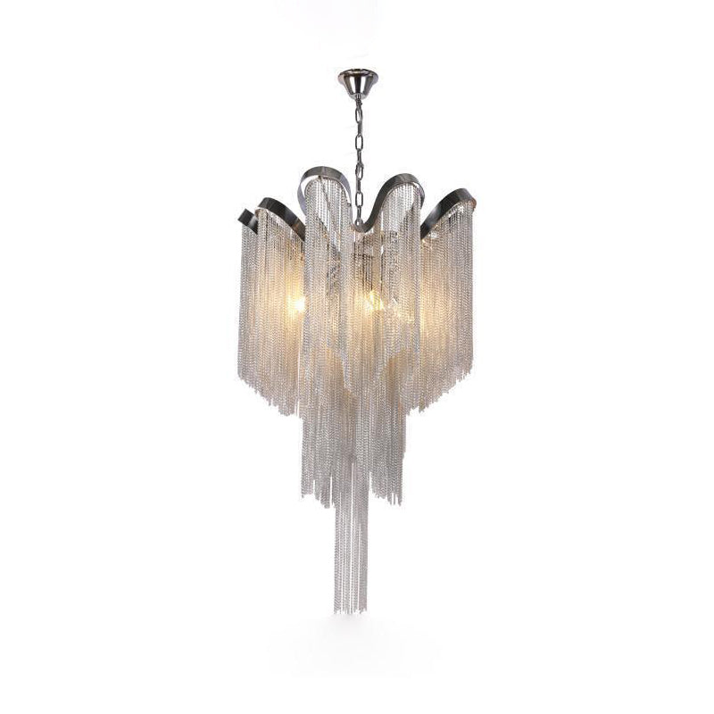 Luxury Waterfall Metal Chain Chandelier Modern Cascading Pendant Light for Dining Room