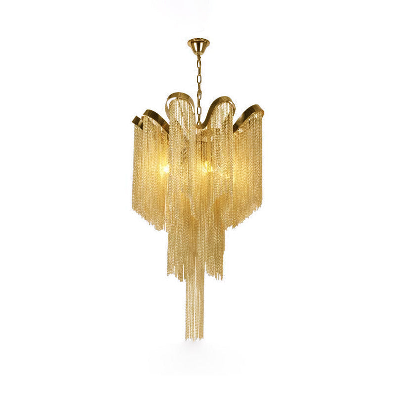 Luxury Waterfall Metal Chain Chandelier Modern Cascading Pendant Light for Dining Room