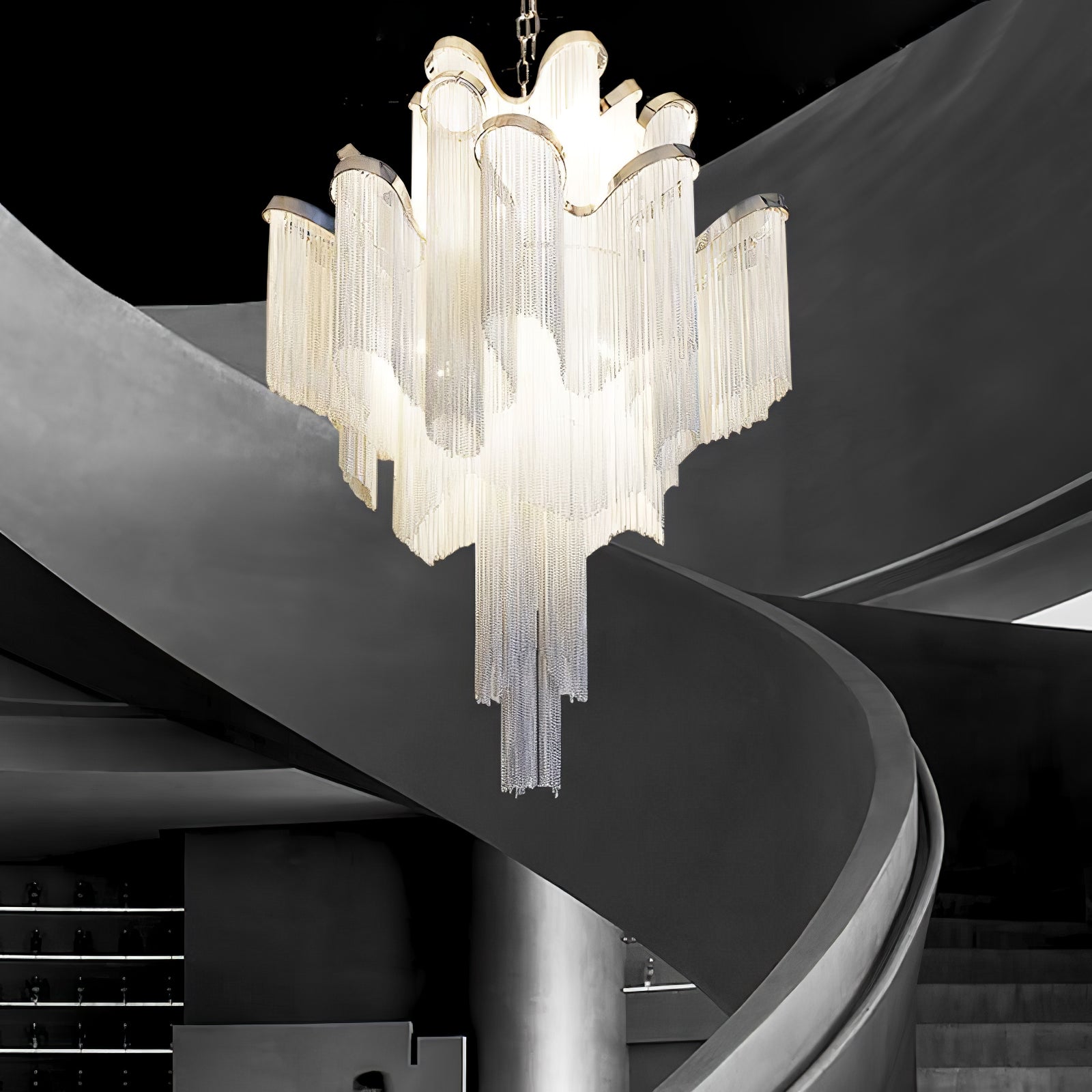 Luxury Waterfall Metal Chain Chandelier Modern Cascading Pendant Light for Dining Room