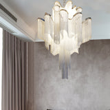 Luxury Waterfall Metal Chain Chandelier Modern Cascading Pendant Light for Dining Room