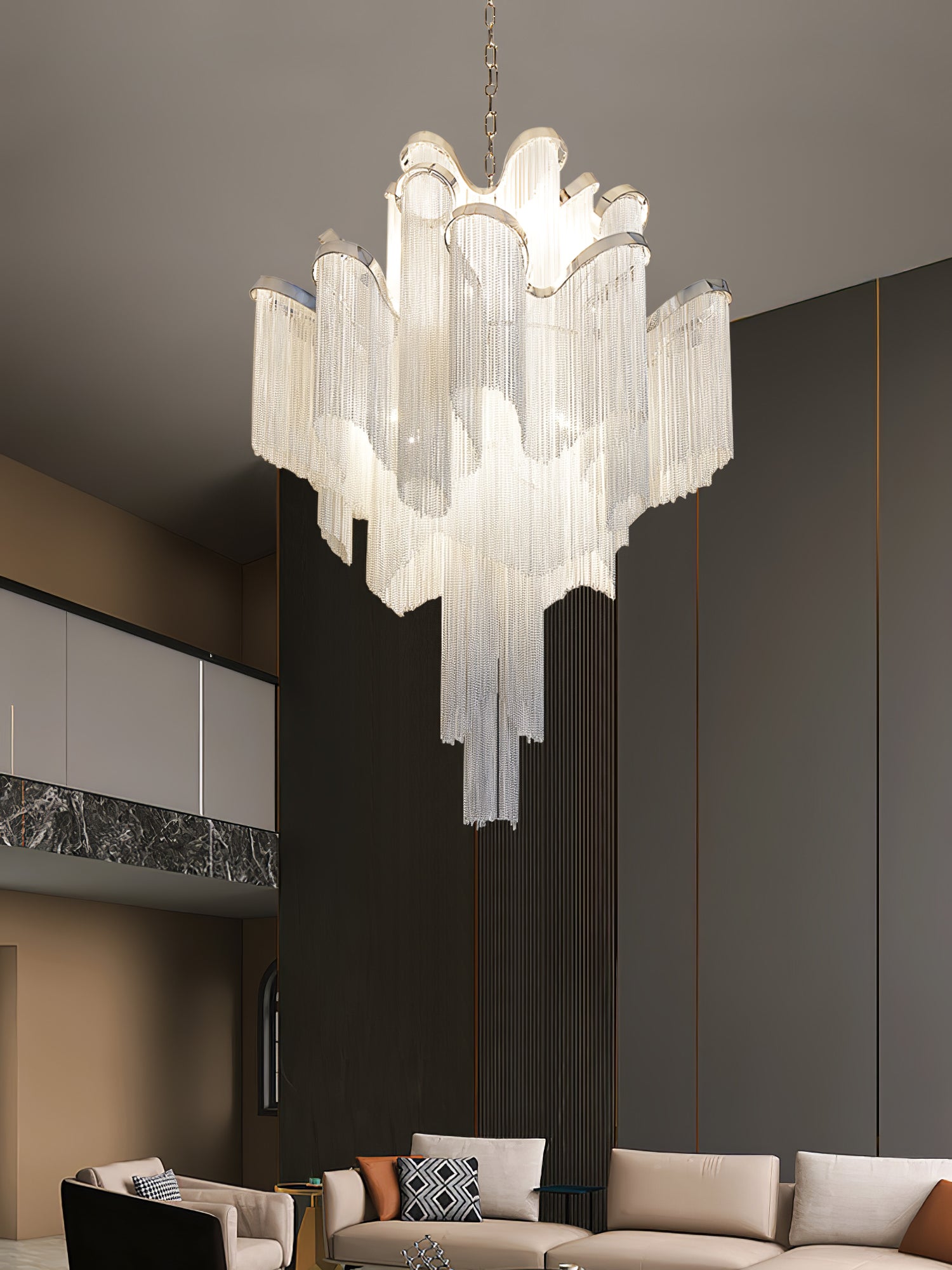 Luxury Waterfall Metal Chain Chandelier Modern Cascading Pendant Light for Dining Room