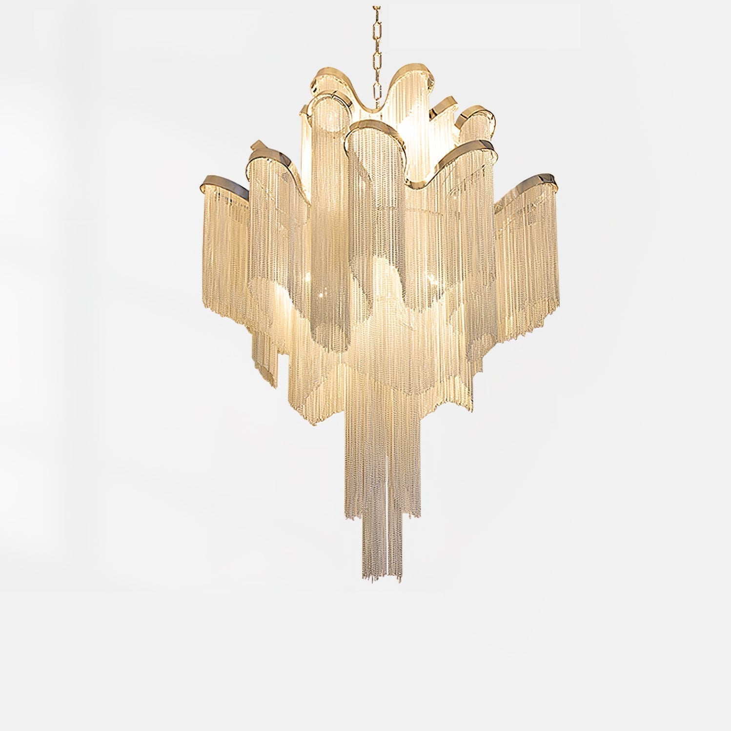 Luxury Waterfall Metal Chain Chandelier Modern Cascading Pendant Light for Dining Room