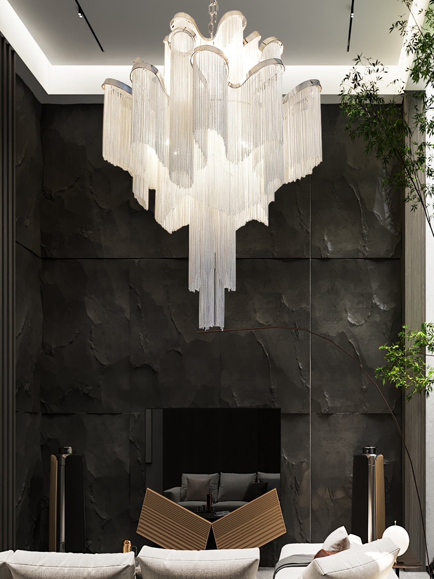 Luxury Waterfall Metal Chain Chandelier Modern Cascading Pendant Light for Dining Room