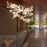 Luxury White Ceramic Ginkgo Leaf Chandelier with Gold Metal Frame for Dining Rooms