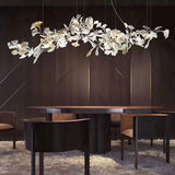 Luxury White Ceramic Ginkgo Leaf Chandelier with Gold Metal Frame for Dining Rooms