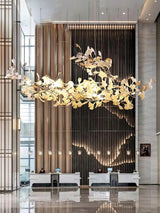 Luxury White Ceramic Ginkgo Leaf Chandelier with Gold Metal Frame for Dining Rooms