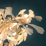 Luxury White Ceramic Ginkgo Leaf Chandelier with Gold Metal Frame for Dining Rooms