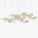 Luxury White Ceramic Ginkgo Leaf Chandelier with Gold Metal Frame for Dining Rooms