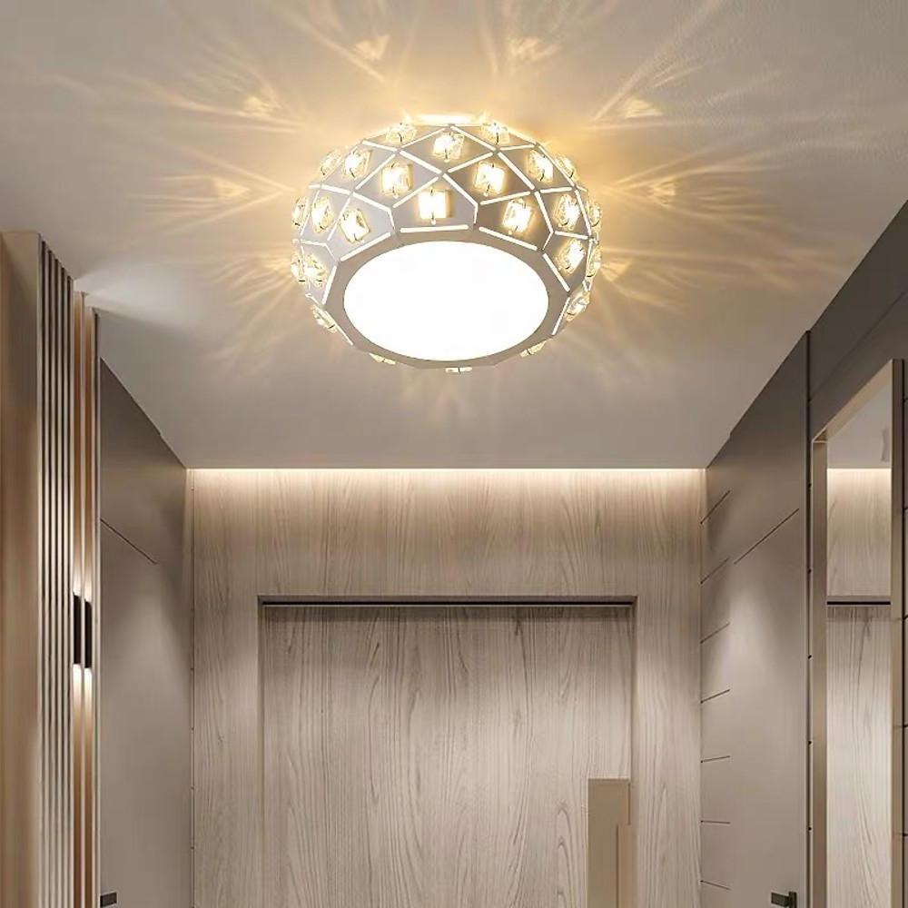 Modern Metal Crystal LED Flush Mount Ceiling Light for Hallway and Entryway Decor