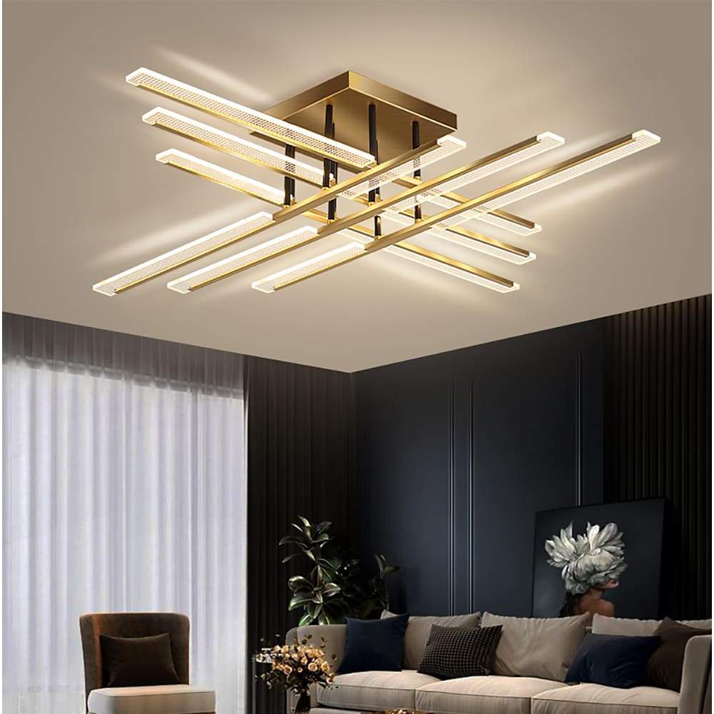 Modern Geometric Rectangular LED Flush Mount Ceiling Light for Living Room and Dining Area