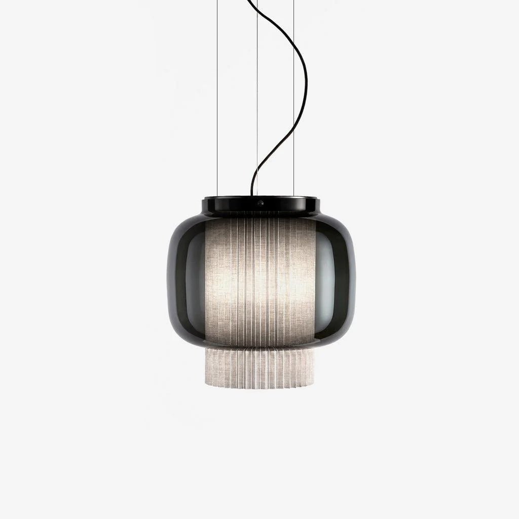 Manila Blown Glass Pendant Lamp with Artisanal Textile Diffuser and Metal Finish