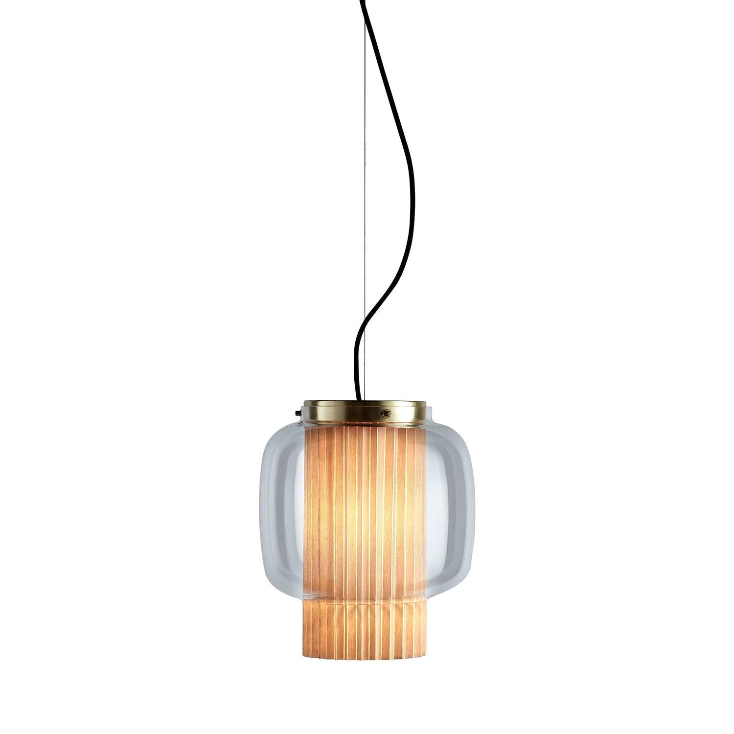 Manila Blown Glass Pendant Lamp with Artisanal Textile Diffuser and Metal Finish