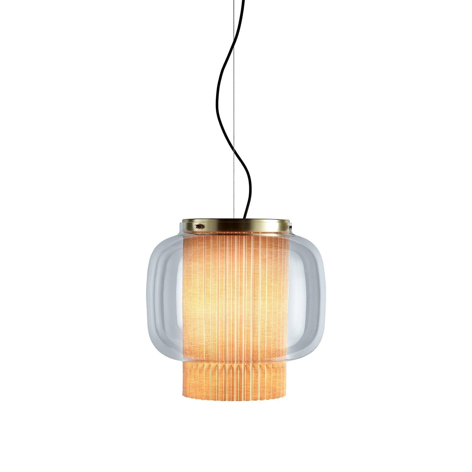 Manila Blown Glass Pendant Lamp with Artisanal Textile Diffuser and Metal Finish