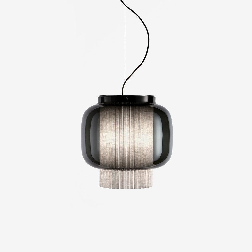 Manila Blown Glass Pendant Lamp with Artisanal Textile Diffuser and Metal Finish