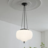 Marlo Fluted White Glass Ceiling Pendant Light with Elegant Black Metal Frame