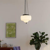 Marlo Fluted White Glass Ceiling Pendant Light with Elegant Black Metal Frame